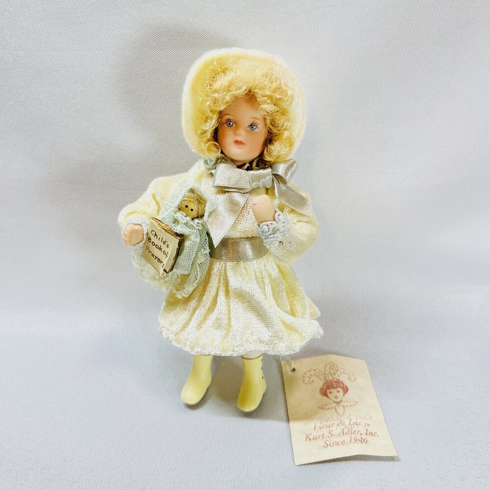 Kurt Adler Jocelyn Mostrom Porcelain Doll Fleur de Lis Winter Hanging Ornament